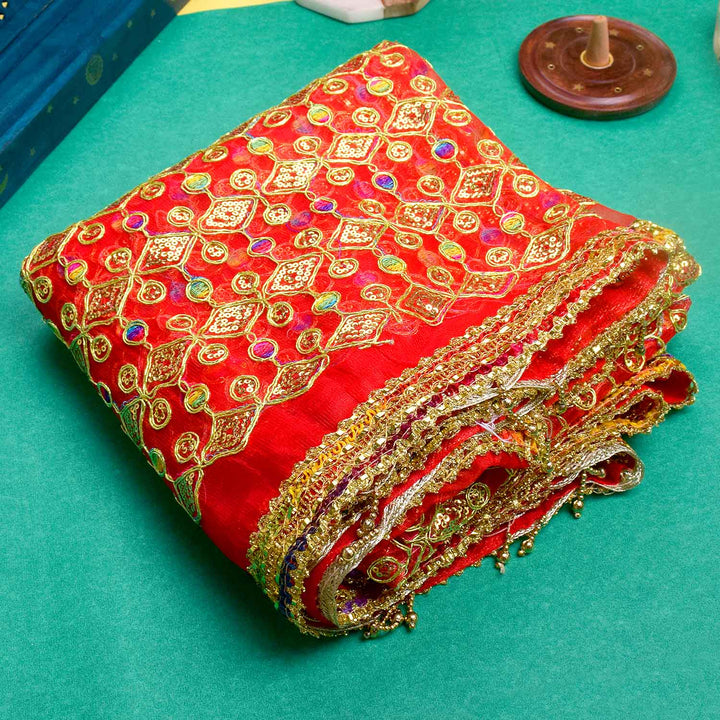 Adorn your puja altar with this beautifully crafted Pink Chunri, featuring golden sequin embellishments for a divine appearance. Measuring 190 cm (75 inches) in length and 103 cm (40 inches) in height, this traditional cloth is perfect for Devi puja, temple offerings, and festive rituals.

🛍️ Shop now at Satvik Store for authentic spiritual and religious products. 🌸🙏