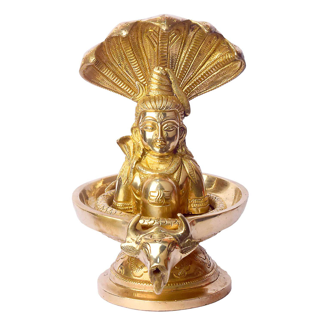 8.3 Inch Handcrafted Brass Shivalingam featuring Naga hood and Nandi