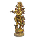 43 Inch Large Brass Krishna Flute Player Statue - Tribhanga Pose