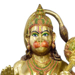 74 Inch Brass Hanuman Statue in Dynamic Pose - Holding Gada