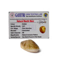 Natural golden Machh Mani spiritual stone in polished finish, placed on decorative altar setup for pooja and astrological remedies. India’s Largest Pooja Accessories Brand - www.satvikstore.in
