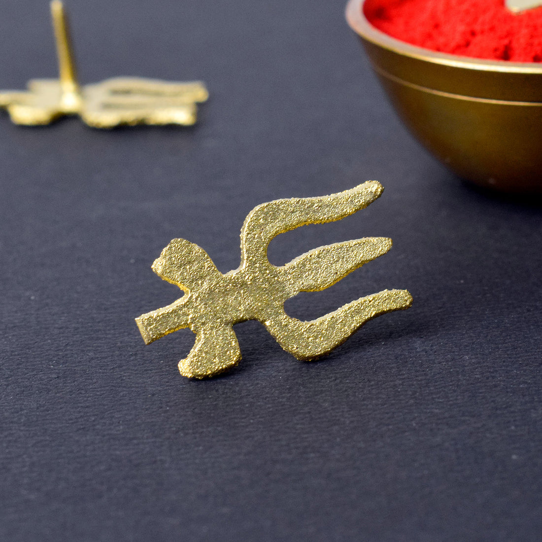 Brass Trishul with Damru Tilak Stamp Deity Ornament