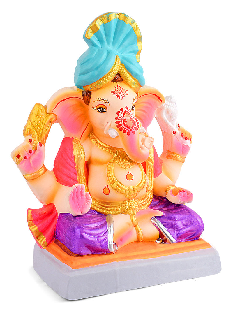 13.5 Inch Gajrup Eco Friendly Ganesha With Pagdi Idol