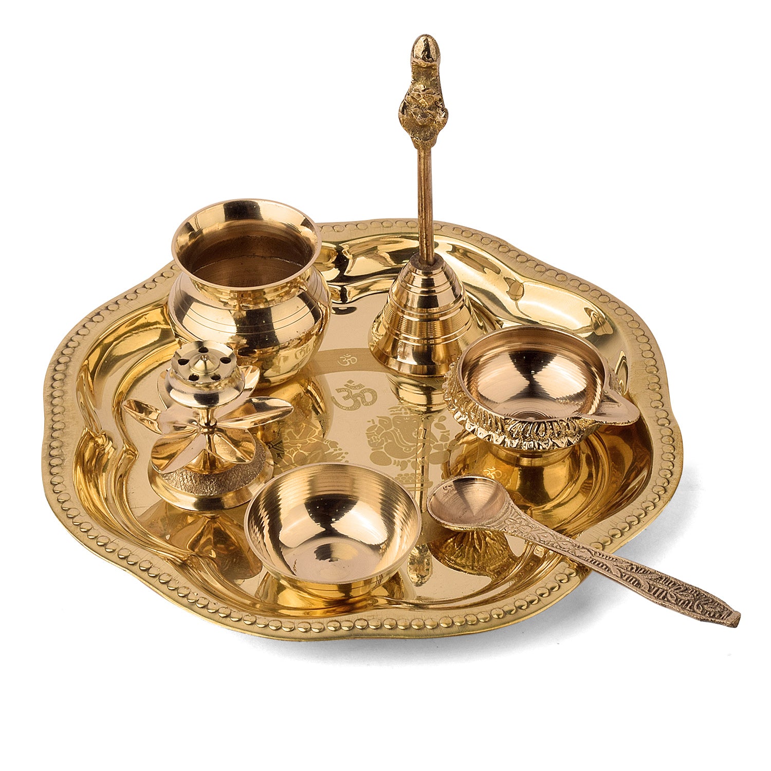 Shop Brass Om Laxmi Ganesh Pooja Thali Set of 7 Piece