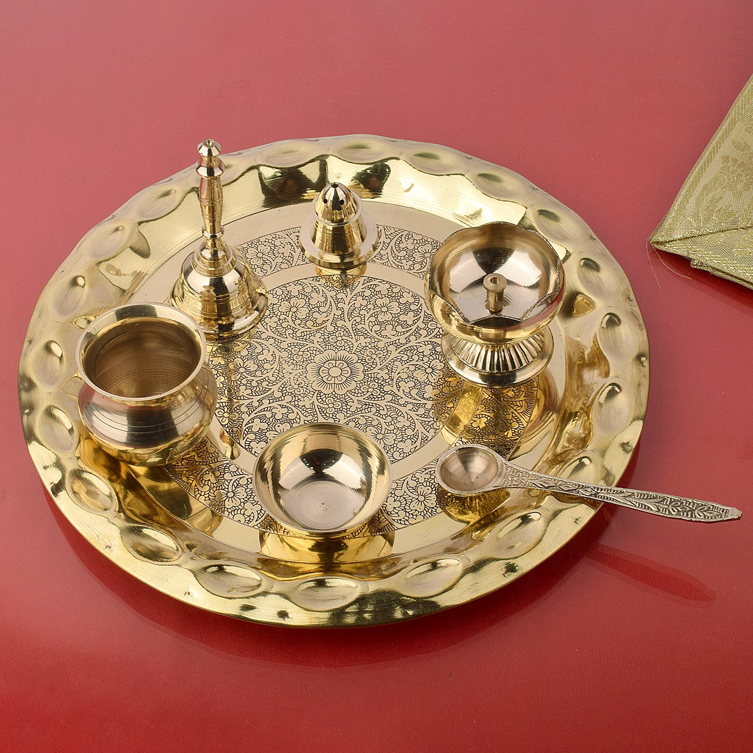 Kanishk Creations Beautiful Brass Pooja Thali Set (10 inch) (1 Set of 7  Pieces) Brass Price in India - Buy Kanishk Creations Beautiful Brass Pooja  Thali Set (10 inch) (1 Set of