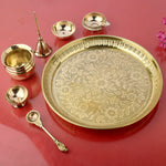 7 Piece Brass Designer Pooja Thali Set (9 Inch) Design 7