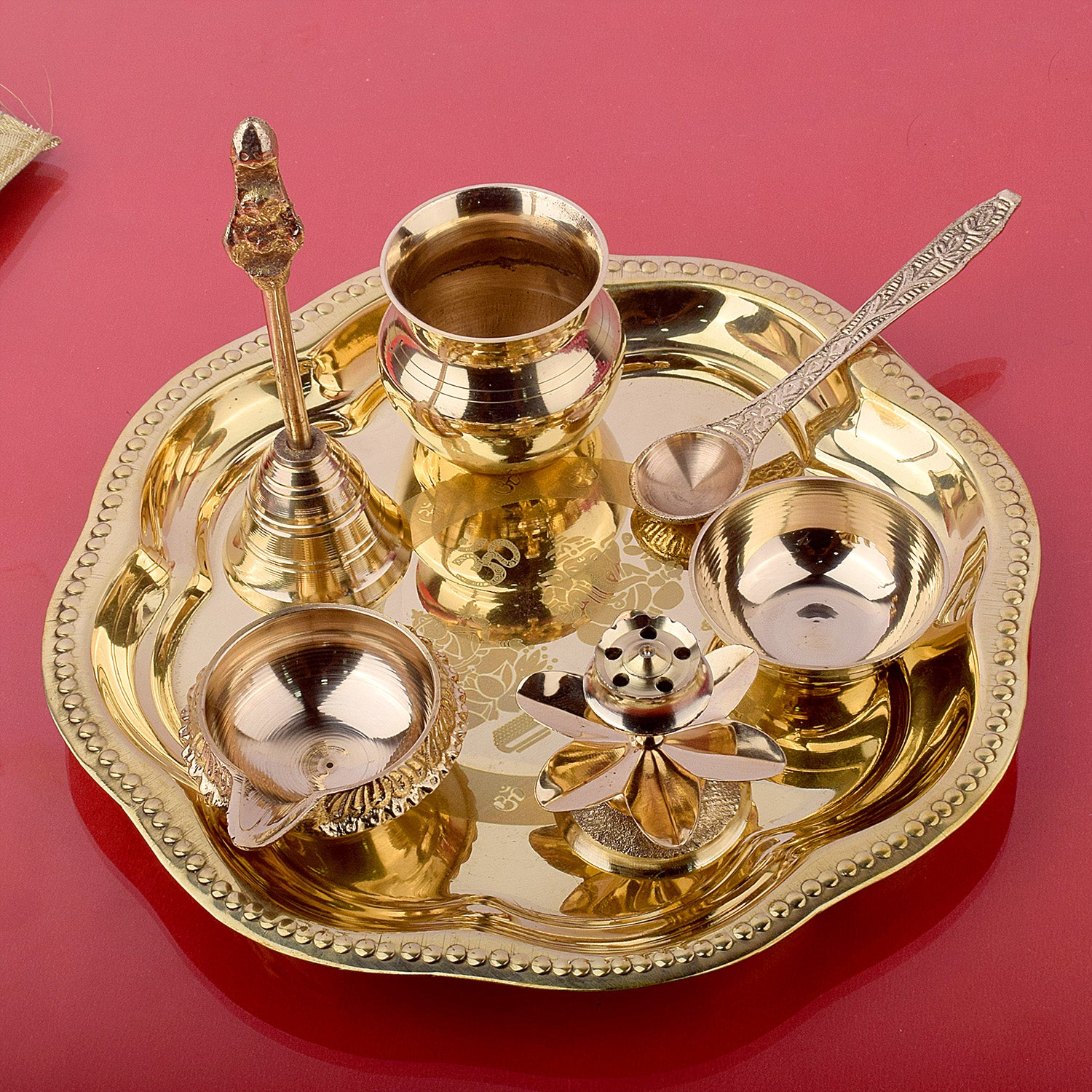 Shop Brass Om Laxmi Ganesh Pooja Thali Set of 7 Piece