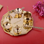 7 Piece Brass Shubh Labh Pooja Thali Set (8 Inch) Design 8