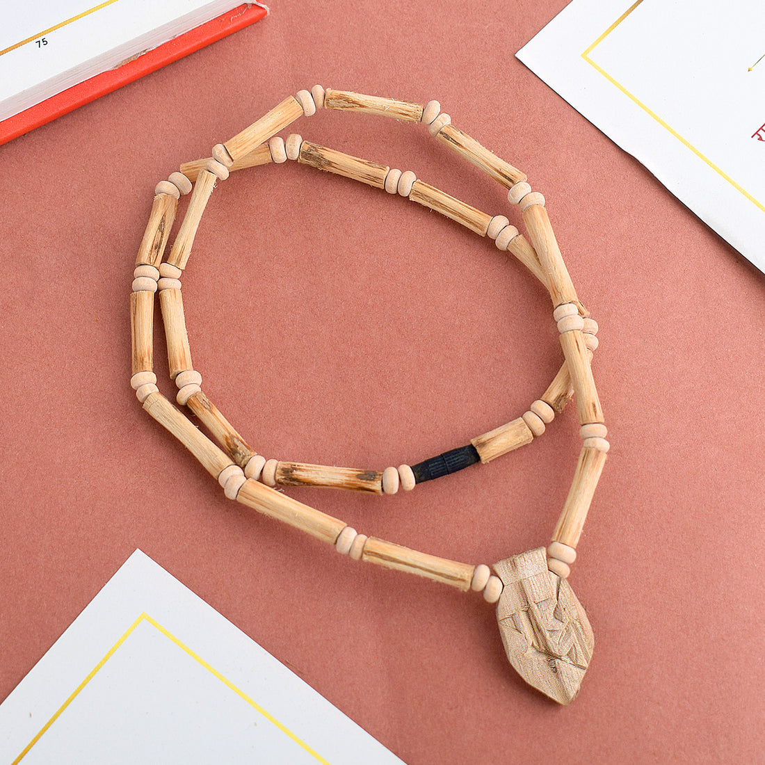 Tulsi Flat Mala with handcrafted flat Tulsi beads and a Radha pendant, ideal for devotional wear and spiritual practices. India’s Premium Jap Mala Store- www.satvikstore.in
