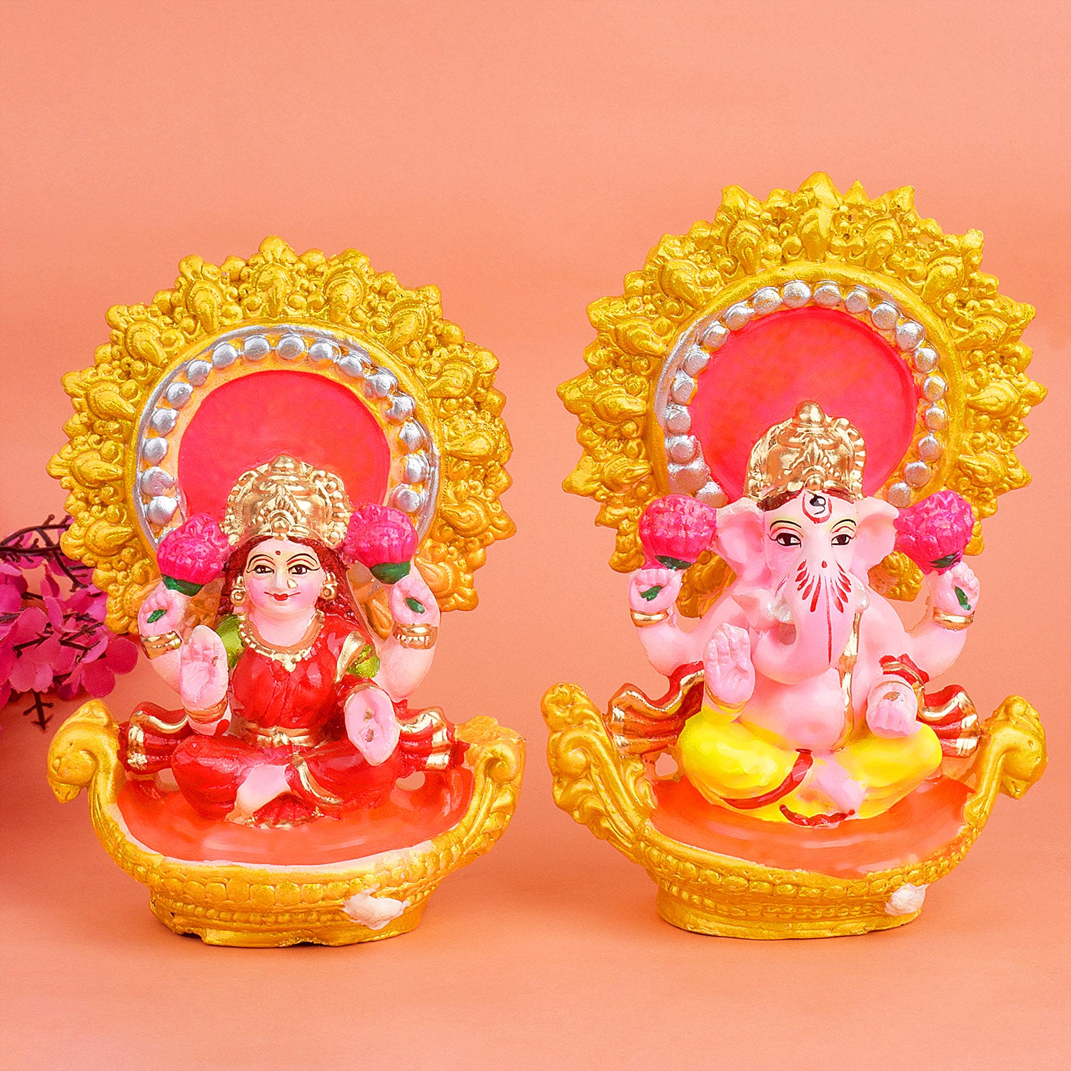 Traditional Handmade Clay Laxmi Ganesh Statue for Pooja and Home Décor