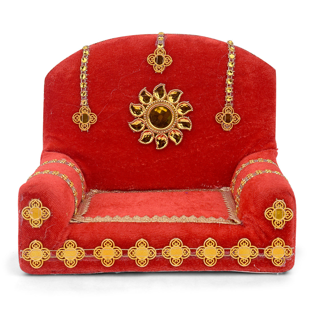 Elegant Handmade Red Velvet Laddu Gopal Singhasan - Small