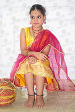 Yellow Radha Dress – Satin & Net Lehenga with Embroidery