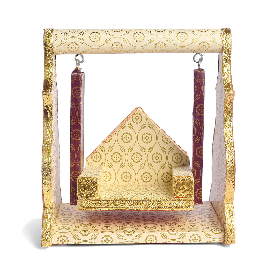 Printed Design Jhula – White & Brown Paper Cradle Swing for Laddu Gopal