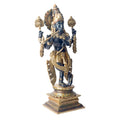 Large Brass Idol of 19 Inch Brass Chola Krishna Sculpture Playing the Flute. Bring home the divine charm of Lord Krishna with this exquisite 19-inch Brass Chola Krishna Sculpture. Expertly crafted, this statue captures Lord Krishna in his iconic pose, gracefully playing the flute.