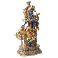 Large Brass Idol of 17 Inch Brass Krishna Statue with Cow. Enhance your space with the divine presence of this 17-inch Brass Krishna Statue with Cow. This beautifully crafted sculpture features Lord Krishna in a serene pose, accompanied by a cow, symbolizing the deep connection between the divine and nature.