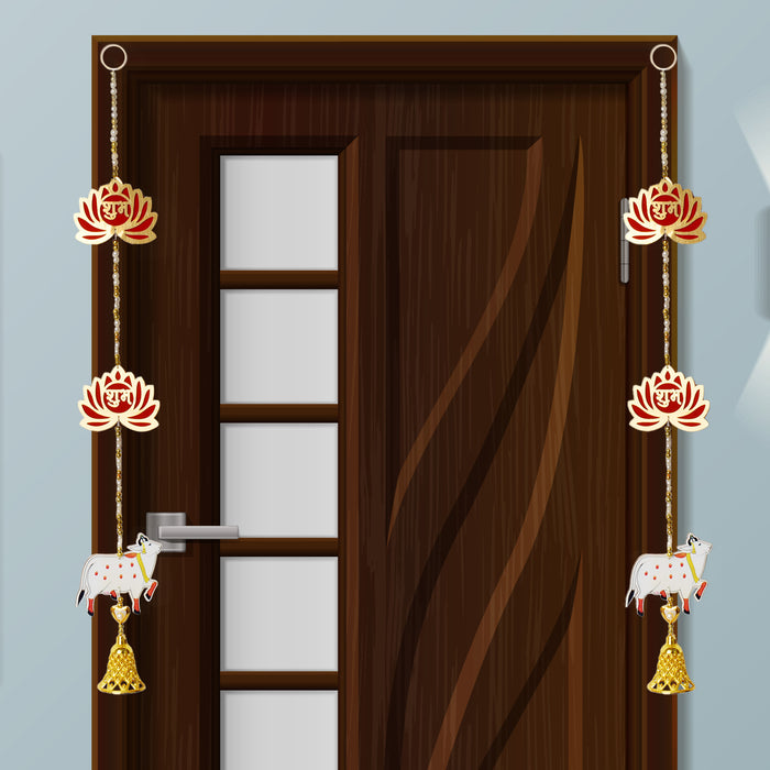 Decorative Lotus Shubh Labh Wall Hanging with Sacred Cow Motif for Auspicious Festive Home Decor. India’s Largest Pooja Accessories Brand – www.satvikstore.in