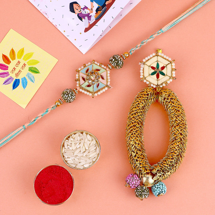 Designer Bhaiya Bhabhi Rakhi Set for Raksha Bandhan India’s Largest Pooja Accessories Brand – www.satvikstore.in
