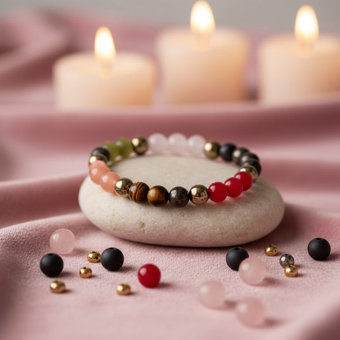 Dhan Vridhi natural stone beaded healing bracelet with 8mm multicolor beads. India’s Largest Pooja Accessories Brand - www.satvikstore.in