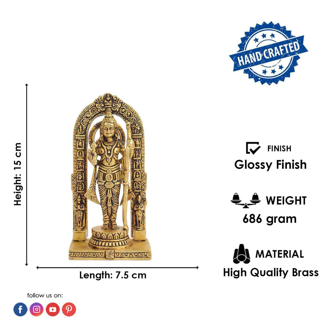 5.9 Inch Superfine Pure Brass Ayodhya Ram Lalla Idol
