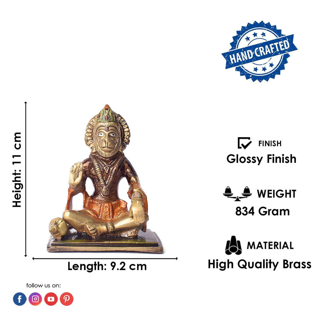 4.3 Inch Brass Hanuman Idol