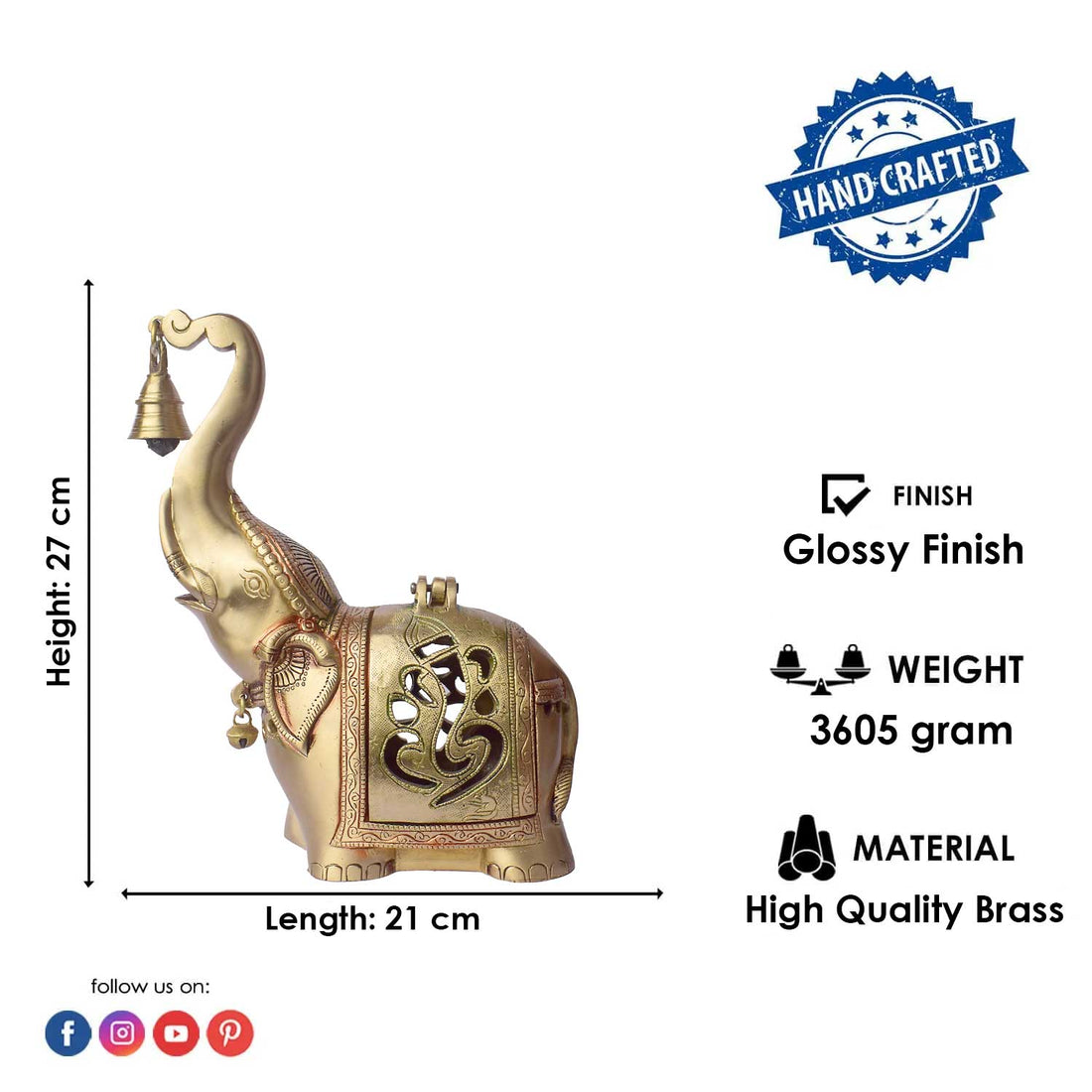10.6 Inch Brass Elephant Tealight Holder with Bell