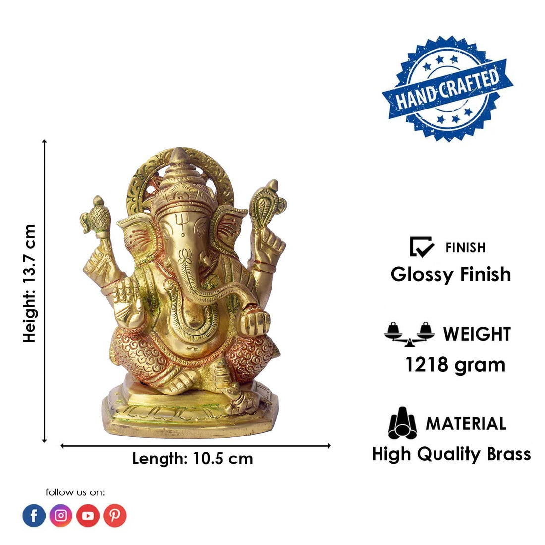 5.4 Inch Multicolor Brass Lord Ganesha Idol for Home Mandir