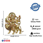 23 Inch Intricate Brass Durga Statue on Lion - Multi-Armed Goddess Idol