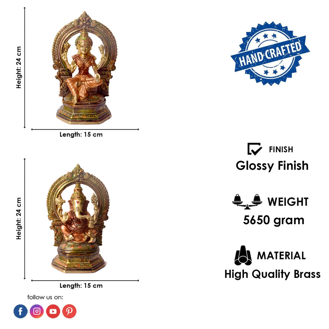 9.4 Inch Brass Lakshmi Ganesha Idol – Traditional Design