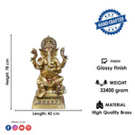30 Inch Brass Seated Ganpati Idol with Glossy Finish