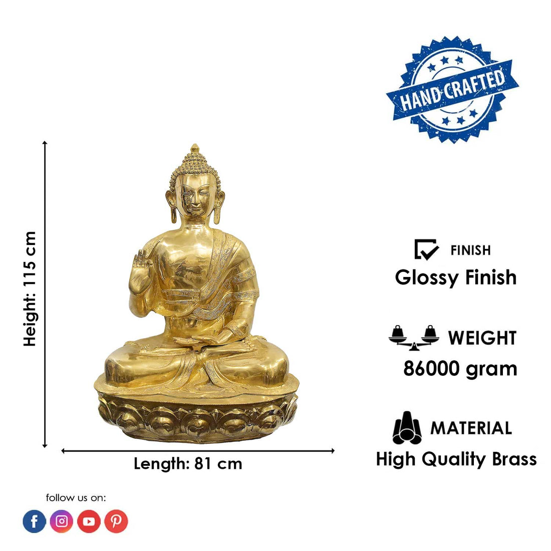 45 Inch Brass Seated Buddha Statue - Dharmachakra Mudra Idol