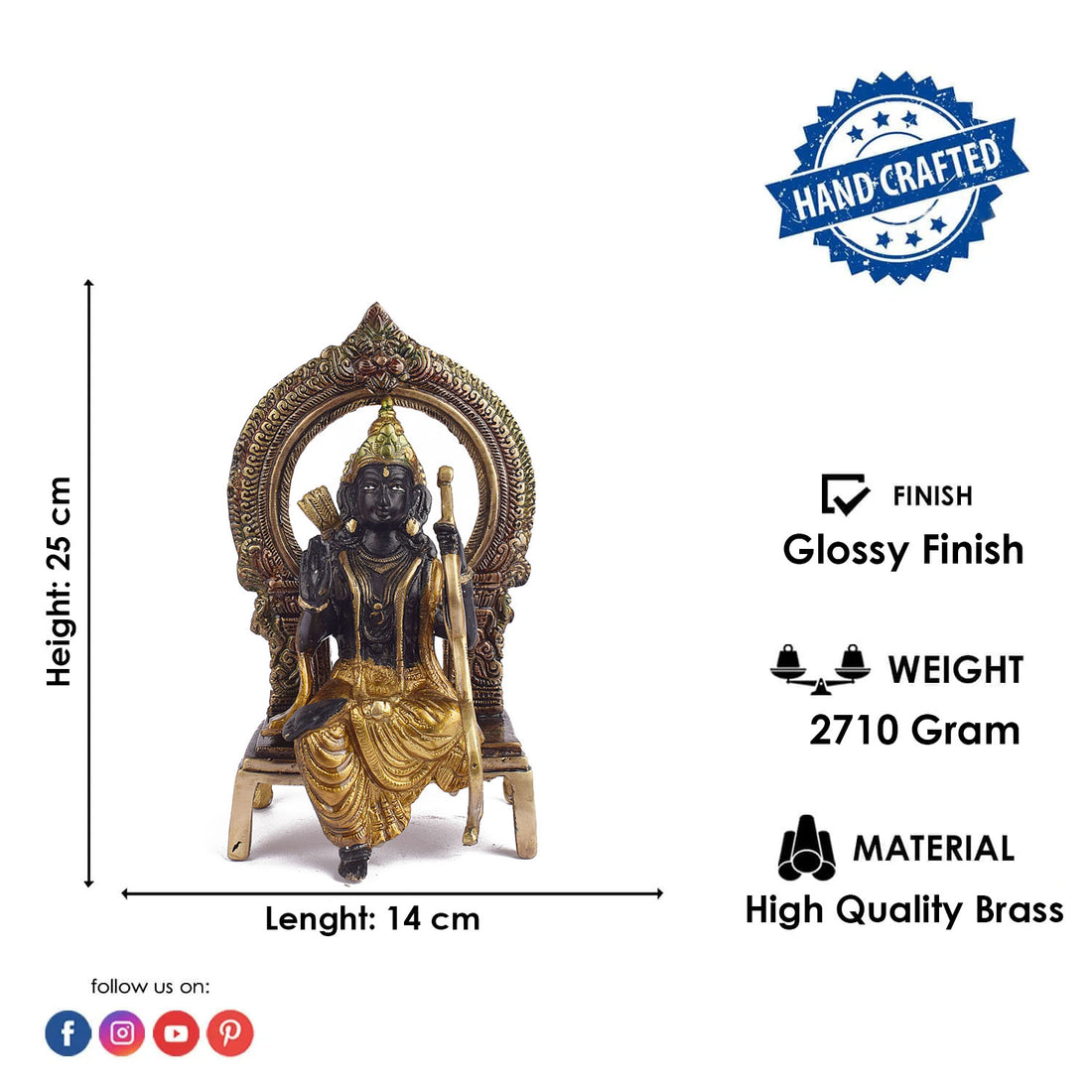 8.4 Inch Brass Ram with Bow Idol in Sitting Pose