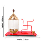 Brass & Metal Swastik Chimney Diya Tray with Incence Holder Large (Red)