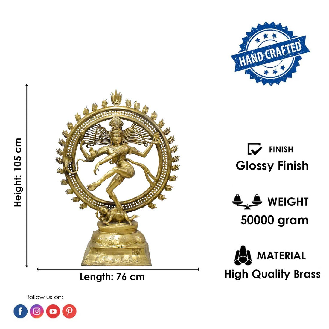 41-Inch Large Brass Nataraja Statue - Dancing Shiva in Fire Arch