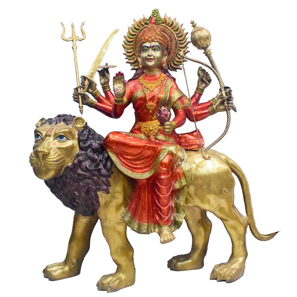 58 Inch Divine Brass Goddess Durga on Lion