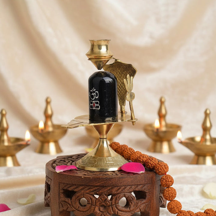 Elegant 4.5 Inch Brass Shivling Idol crafted with devotion, symbolizing Lord Shiva’s divine energy. Perfect for pooja, meditation, and enhancing spiritual harmony. India’s Largest Pooja Accessories Brand – www.satvikstore.in