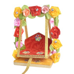 Royal Wooden Velvet Jhula – Floral Gota Swing for Laddu Gopal