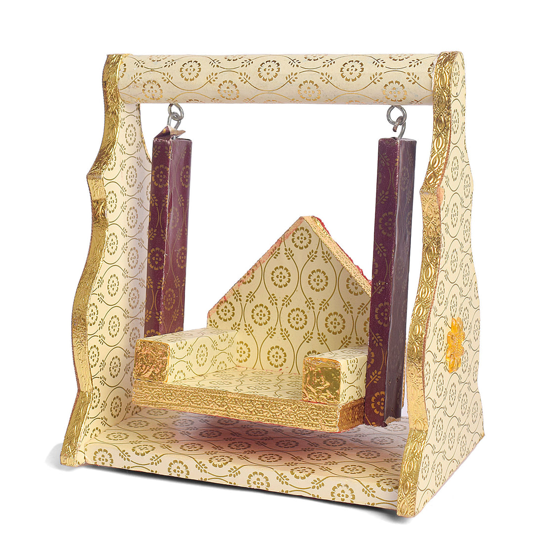 Printed Design Jhula – White & Brown Paper Cradle Swing for Laddu Gopal
