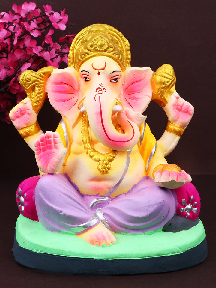 Sustainable Shadu Clay Ganesha Idol – 6.5 Inch Sukhasana Pose, ideal for visarjan and eco-celebration. India’s Largest Pooja Accessories Brand – www.satvikstore.in