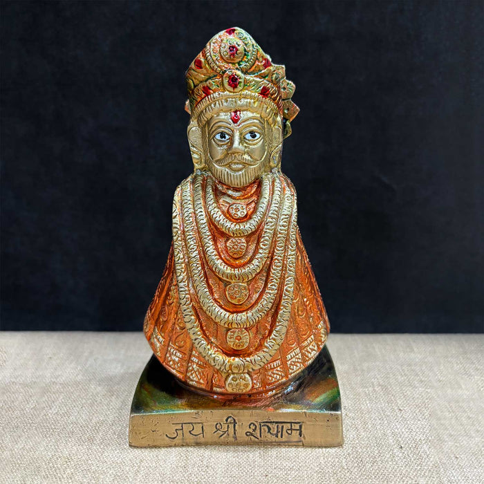 6.3 Inch Elegant Brass Khatu Shyam Ji Statue symbolizing faith, devotion, and divine blessings — ideal for home mandirs, temple decor, or gifting. No.1 Brass Idol Store www.satvikstore.in 