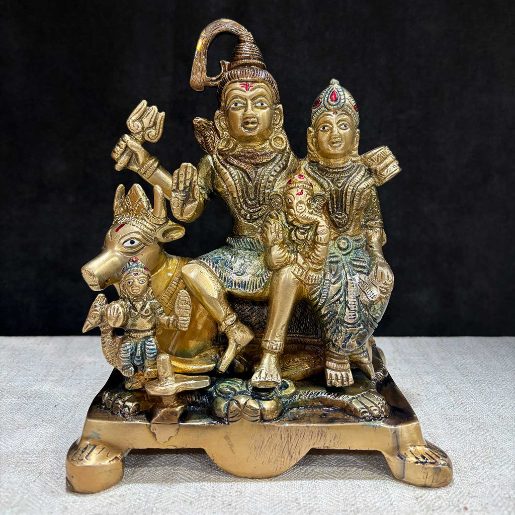 7.5 Inch Elegant Brass Shiva Family Statue – Featuring Lord Shiva, Parvati, Ganesha, and Kartikeya for Temple or Home Decor. India's Largest Puja Accessories Brand - Satvik No. 1 Brass Idol Collection 