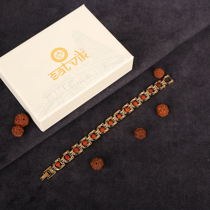 Certified Rudraksha gold plated bracelet with premium IGP coating – spiritual adjustable bracelet made with authentic Rudraksha beads. India’s Largest Pooja Accessories Brand - www.satvikstore.in