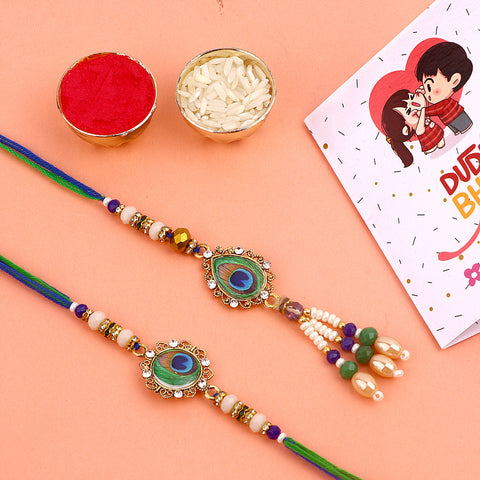 Elegant peacock-inspired Rakhi pair India’s Largest Pooja Accessories Brand – www.satvikstore.in
