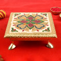 Elegantly crafted wooden chowki with beautiful Meenakari work and floral designs for pooja and home décor. India’s Largest Pooja Accessories Brand – www.satvikstore.in
 