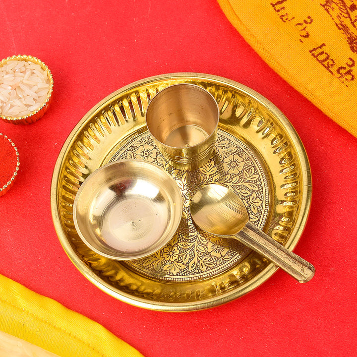 Embosed Laddu Gopal Pooja Bhog Thali Set – Traditional Aarti Plate for Home, Temple, and Festive Rituals | satvikstore.in