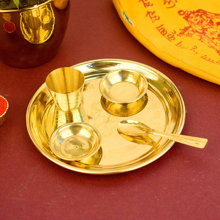 Embosed Hare Ram Laddu Gopal Pooja Bhog Thali Set – Traditional Aarti Plate for Home, Temple, and Festive Rituals | satvikstore.in
