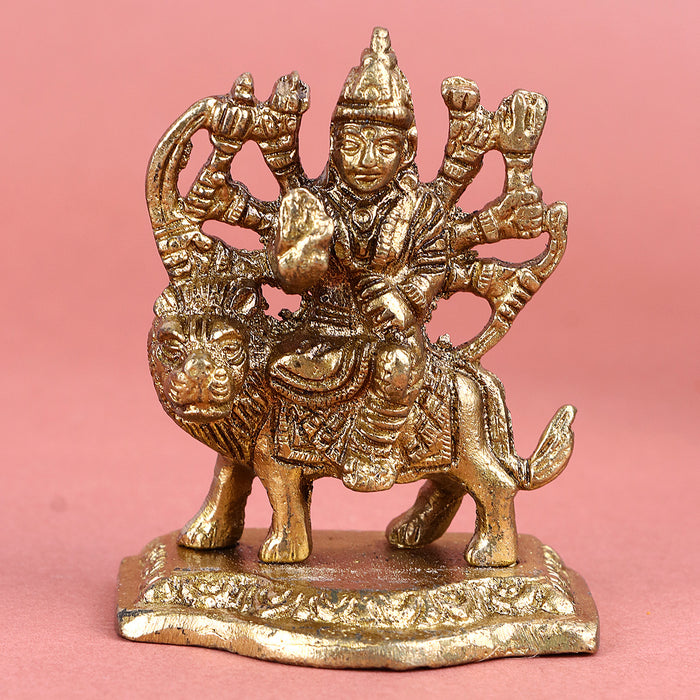 2.2 Inch Engraved Brass Maa Sherawali Idol – Small Divine Statue for Car Dashboard, Home Temple, or Spiritual Protection. No.1 Brass Idol Store www.satvikstore.in 