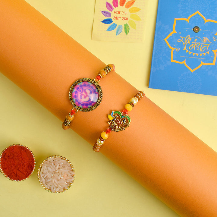 Set of 2 Traditional Rakhis for Brothers with Roli Chawal and Ram Sita Stickers – Raksha Bandhan Gift Pack. India’s Largest Pooja Accessories Brand - www.satvikstore.in