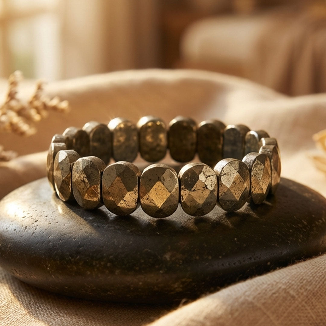 Flat beaded pyrite healing stone bracelet with 8mm natural beads. India’s Largest Pooja Accessories Brand - www.satvikstore.in