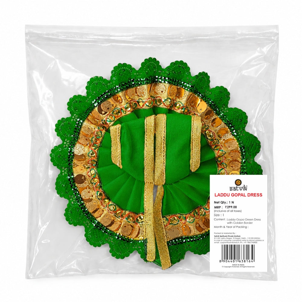 Vibrant Green Laddu Gopal Dress with Golden Border
