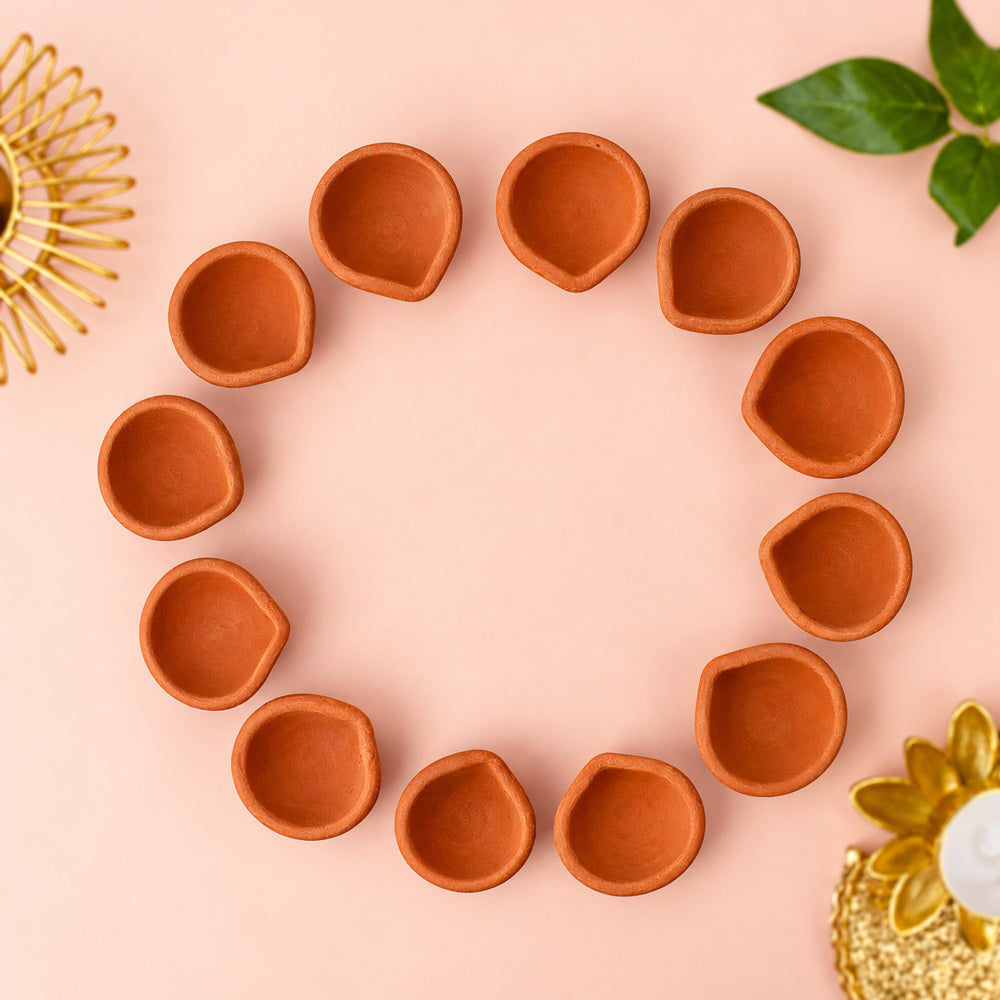 Traditional Earthen Clay Diya 12 Pc Set